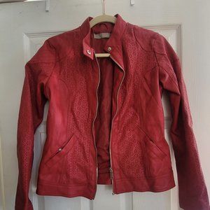 Red Real Leather Jacket Bata with beautiful detailing
